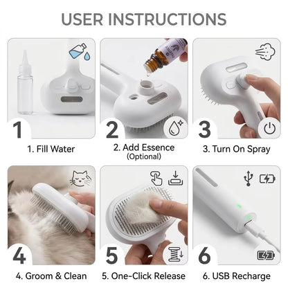 3-in-1 Electric Steam Brush for Cats and Dogs | Removes Loose Hair, Reduces Dander and Static