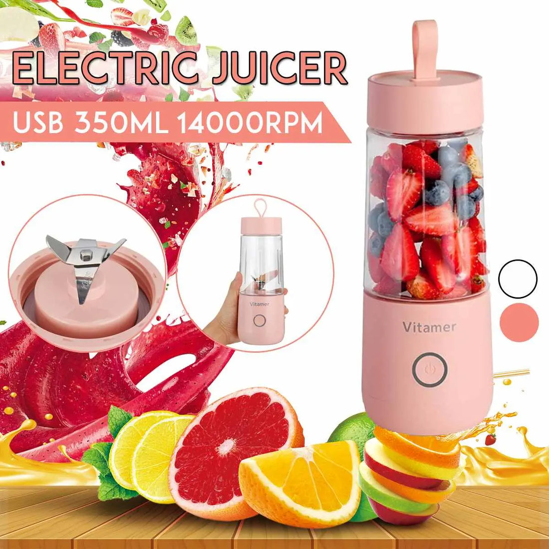 350ml Portable Blender Juicer Electric USB Rechargeable Mixer Smoothie Slushy Cup Juice Blender Bottle USB Charging Kitchen Gadgets null