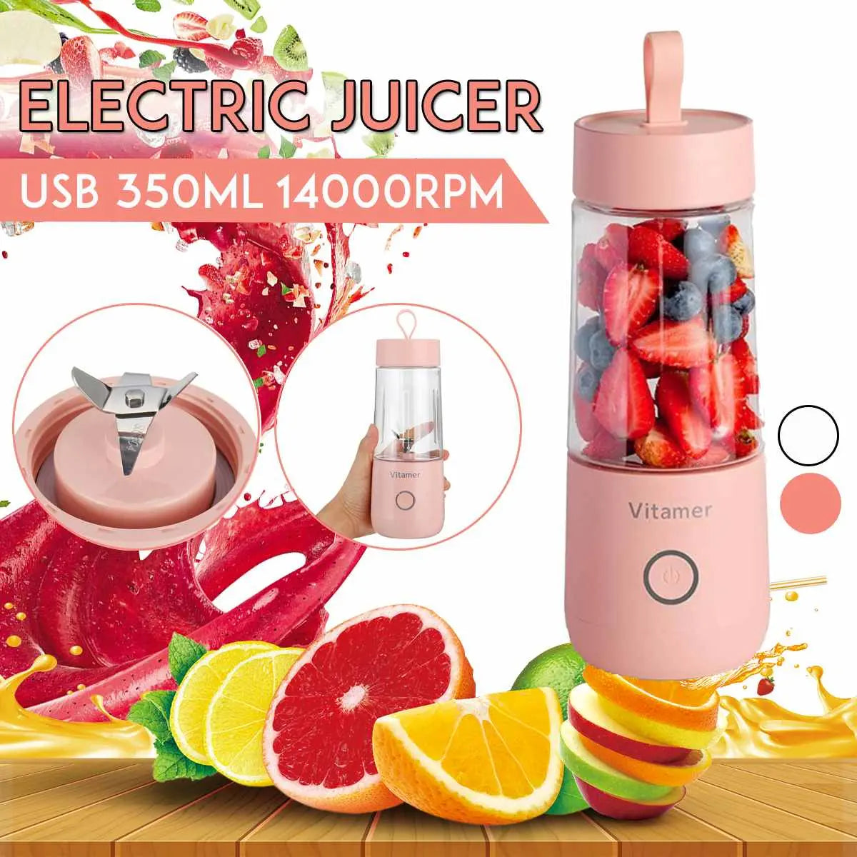 350ml Portable Blender Juicer Electric USB Rechargeable Mixer Smoothie Slushy Cup Juice Blender Bottle USB Charging Kitchen Gadgets null