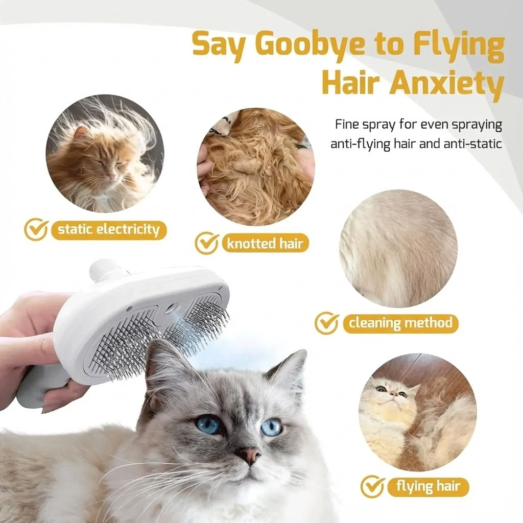 3-in-1 Electric Steam Brush for Cats and Dogs | Removes Loose Hair, Reduces Dander and Static